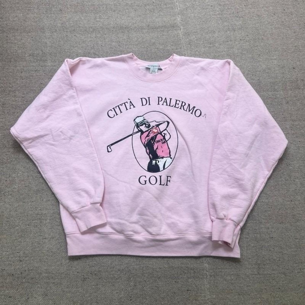 Vintage Citta Di Palermo Golf Sweatshirt‎ Men's Medium Pink 1990s Italy